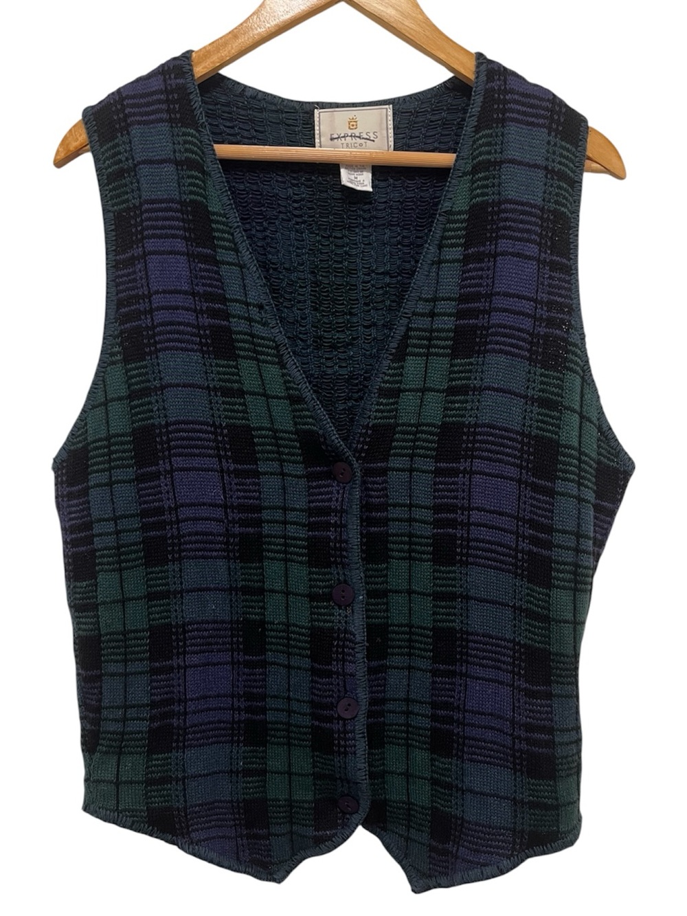 Express Vintage Cotton Ramie Plaid Vest Size Medium